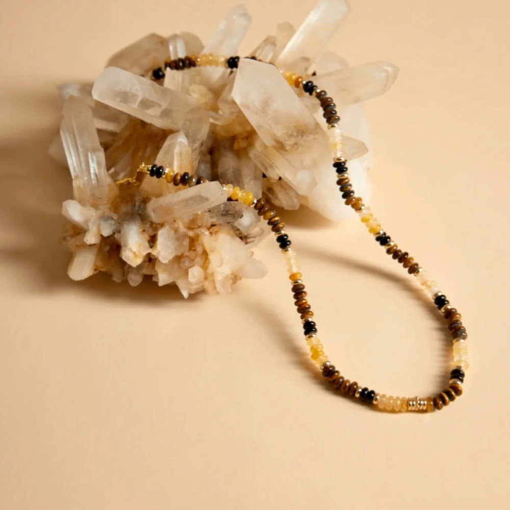 Natural Tiger Eye Jade Crystal 18K Gold Filled Choker Necklace